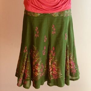 Anthropologie Odille Green Floral Embroidered Skt